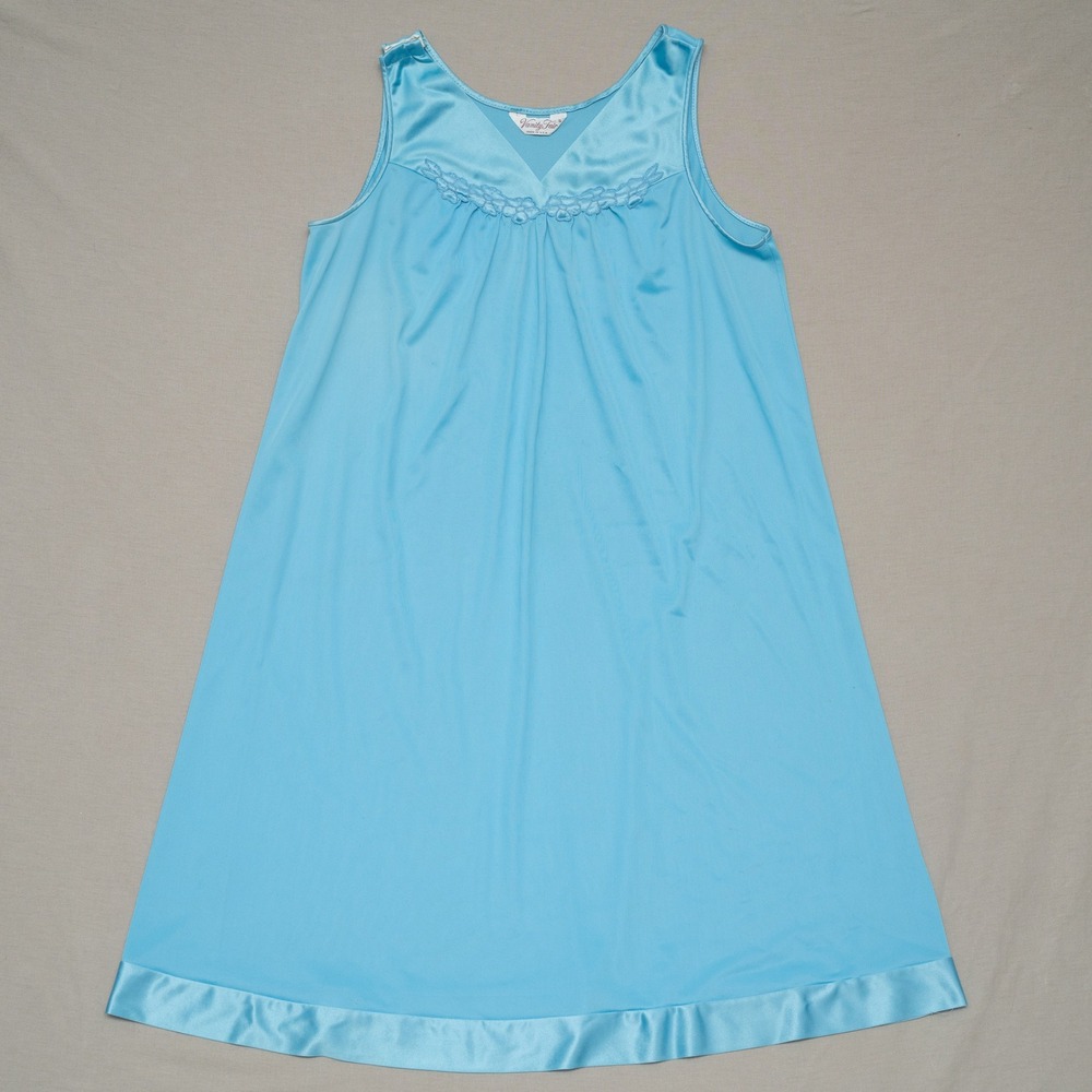 Vintage 70s 80s Vanity Fair Slip Dress Nightwear Baby Blue Adult S USA Made